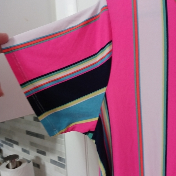 Bobbie Brooks Neon Striped Short Sleeve Stretch Lounging Dress/Beach Coverup - Picture 4 of 6